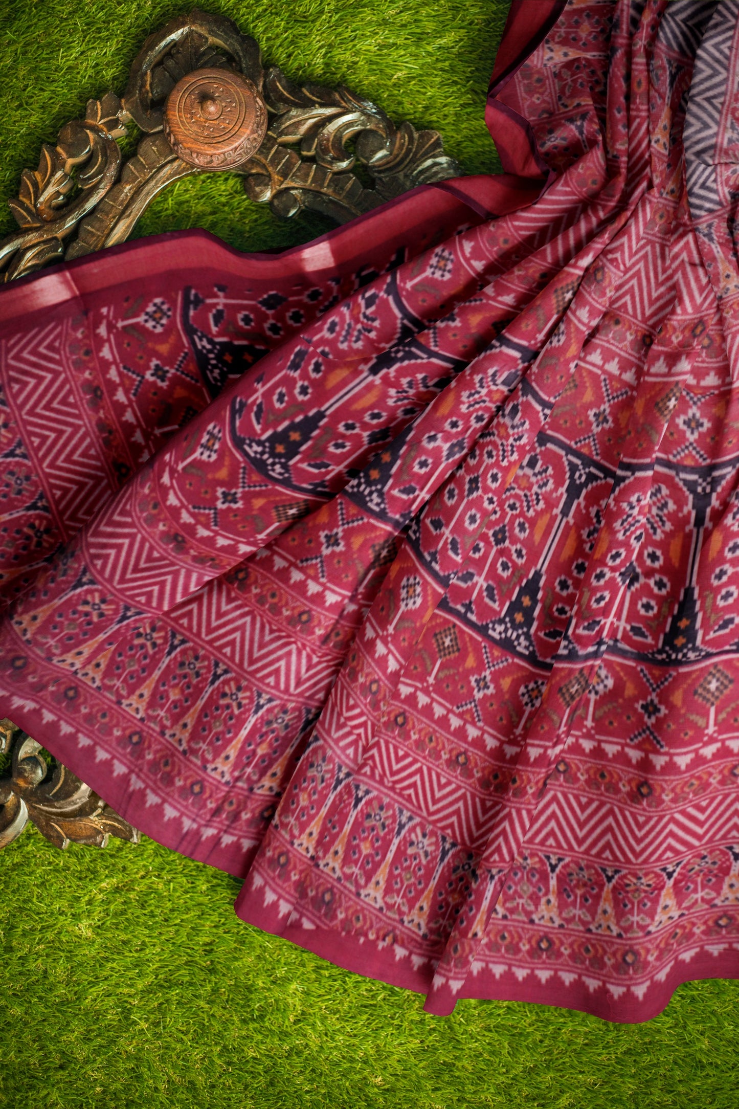 Black Fancy Zig Zag Printed Cotton Ajrakh Style Pallu Saree