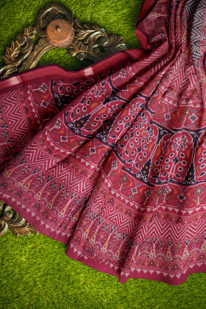 Black Fancy Zig Zag Printed Cotton Ajrakh Style Pallu Saree