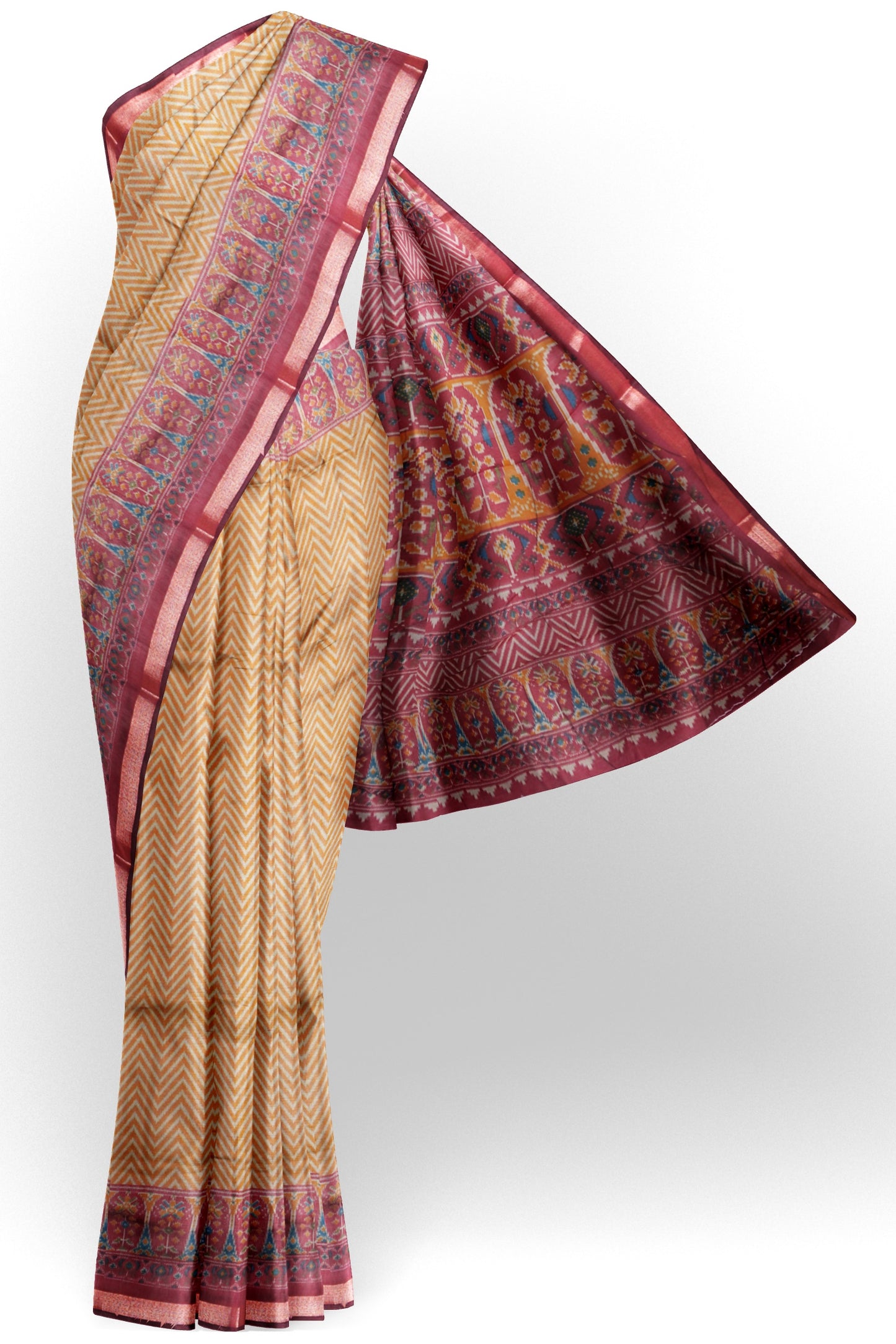 Mustard Fancy Zig Zag Printed Fancy Cotton Ajrakh Style Pallu Saree