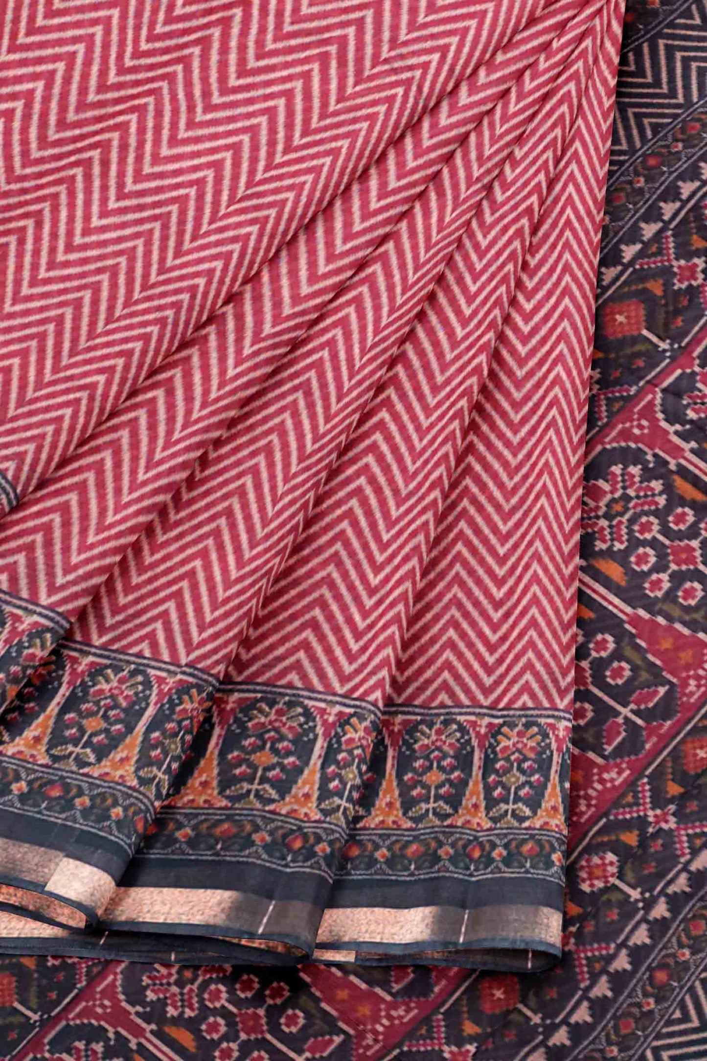 Maroon Fancy Zig Zag Printed Cotton Ajrakh Style Pallu Saree