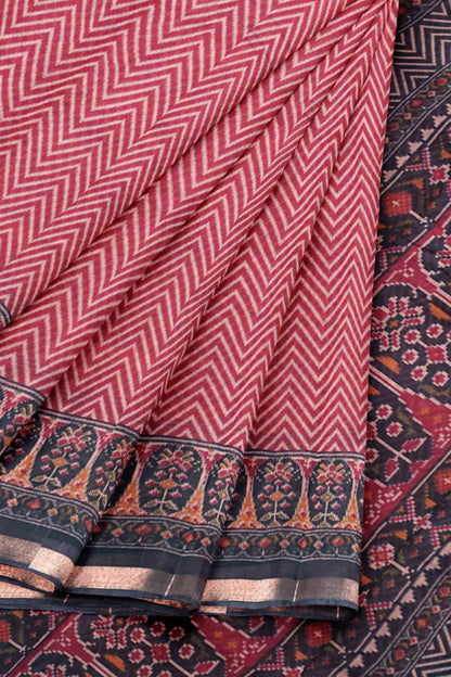 Maroon Fancy Zig Zag Printed Cotton Ajrakh Style Pallu Saree