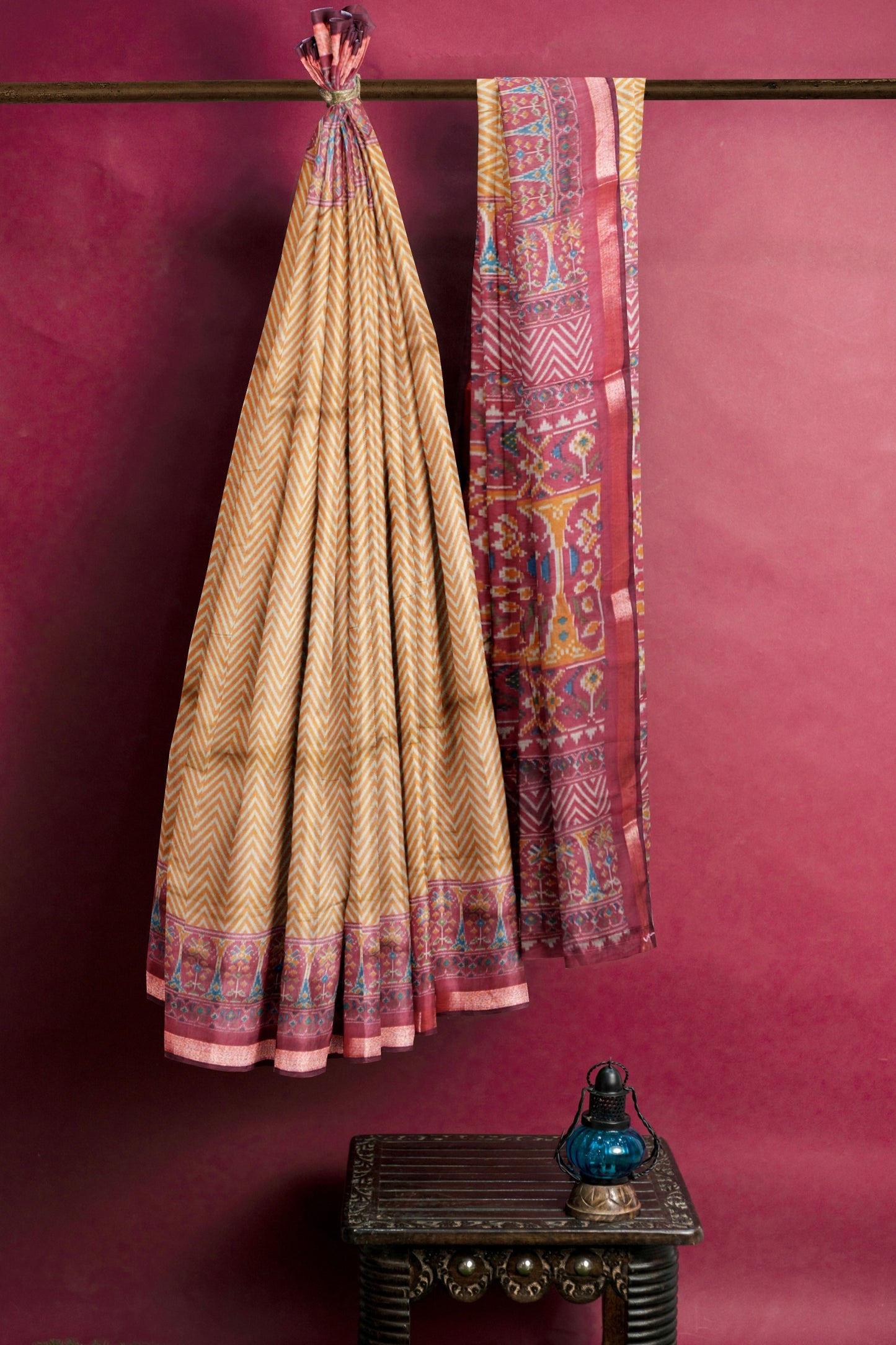 Mustard Fancy Zig Zag Printed Fancy Cotton Ajrakh Style Pallu Saree