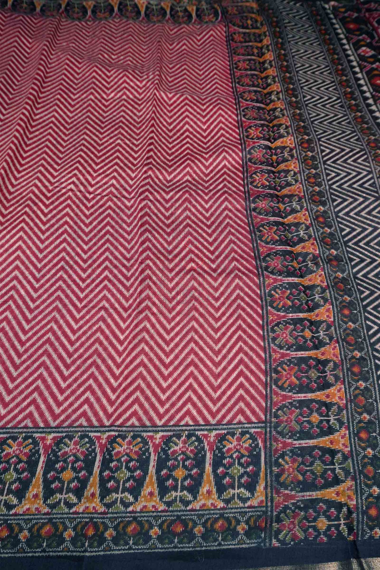 Maroon Fancy Zig Zag Printed Cotton Ajrakh Style Pallu Saree