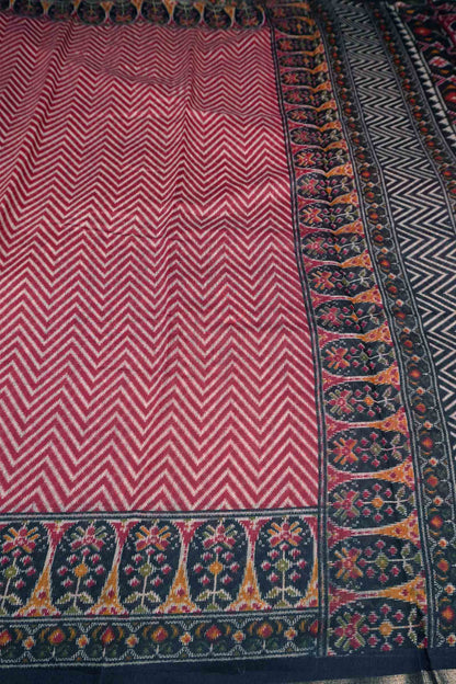 Maroon Fancy Zig Zag Printed Cotton Ajrakh Style Pallu Saree