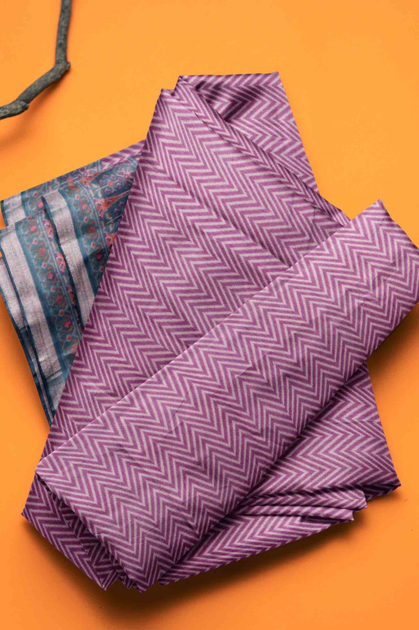 Violet Fancy Zig Zag Printed Cotton Ajrakh Style Pallu Saree