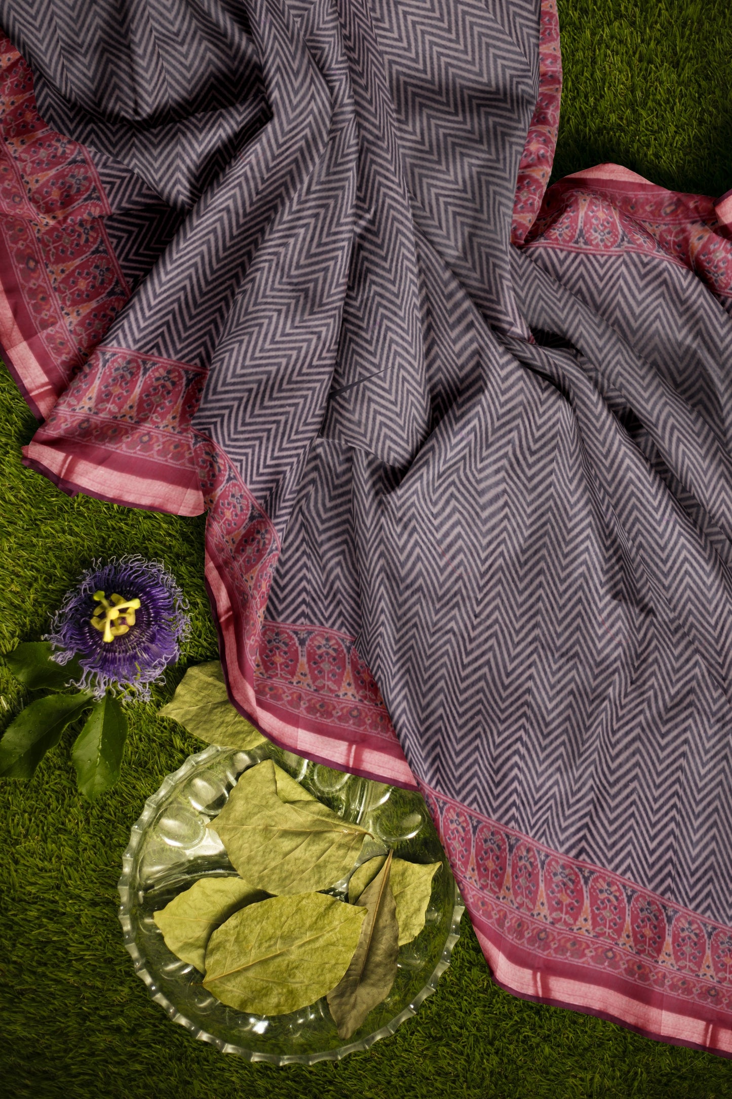 Black Fancy Zig Zag Printed Cotton Ajrakh Style Pallu Saree