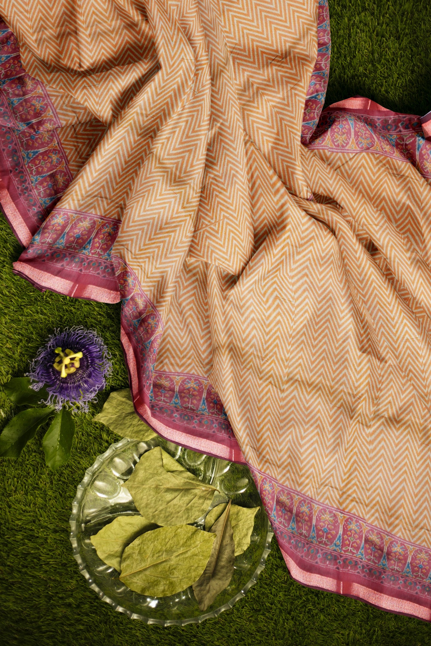 Mustard Fancy Zig Zag Printed Fancy Cotton Ajrakh Style Pallu Saree