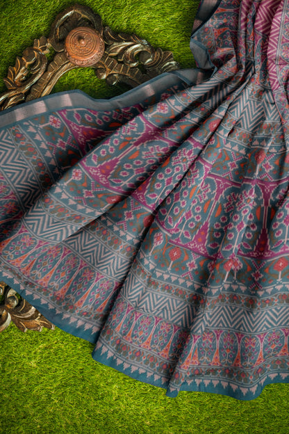 Violet Fancy Zig Zag Printed Cotton Ajrakh Style Pallu Saree