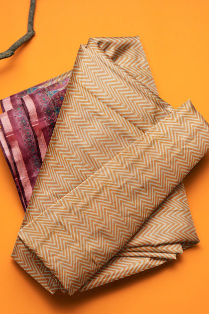 Mustard Fancy Zig Zag Printed Fancy Cotton Ajrakh Style Pallu Saree
