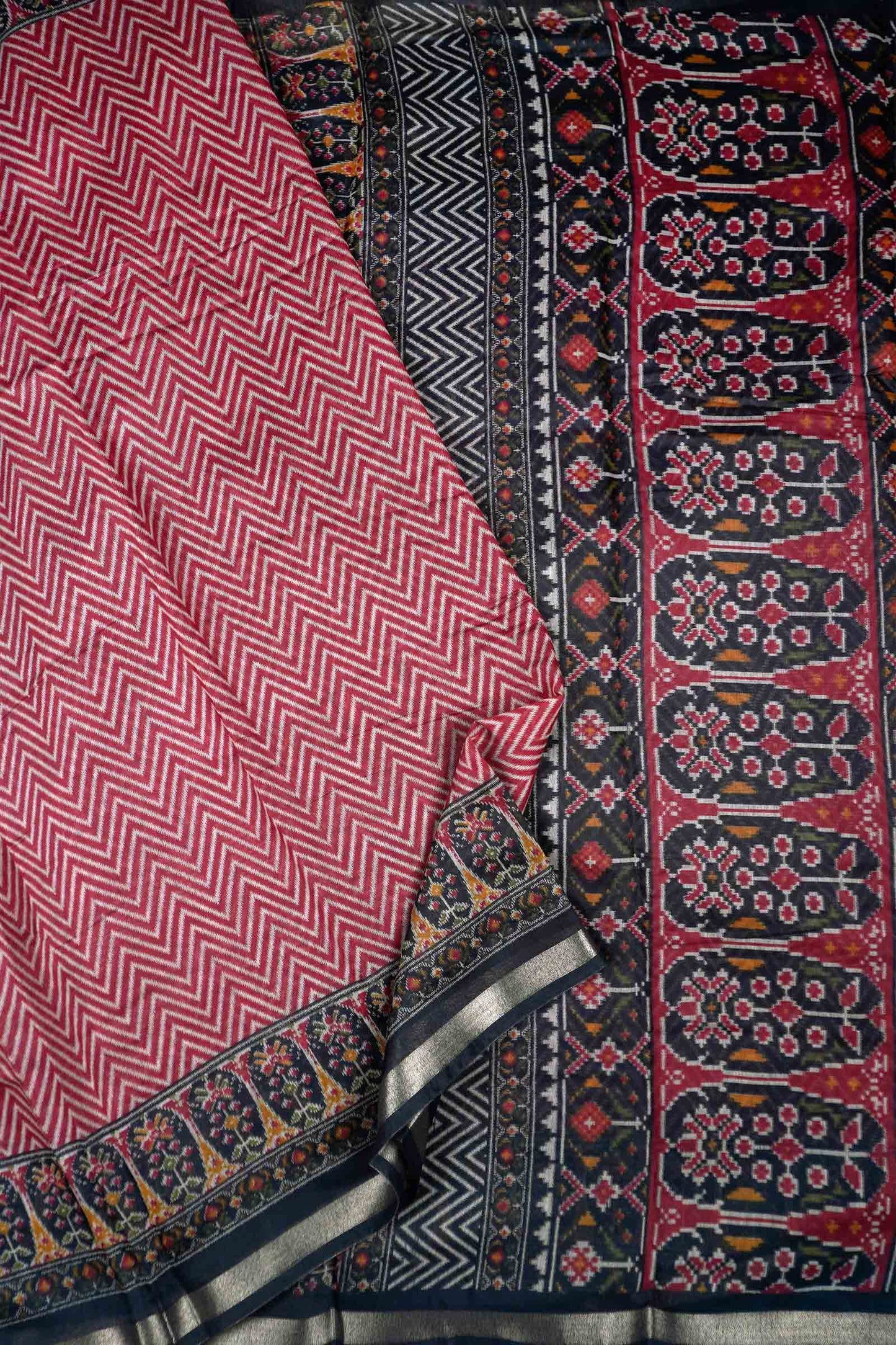 Maroon Fancy Zig Zag Printed Cotton Ajrakh Style Pallu Saree