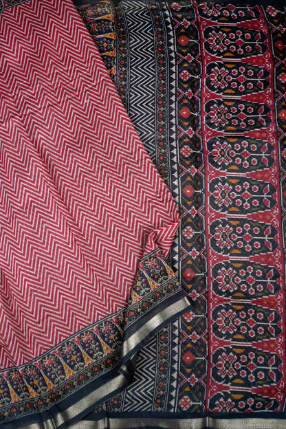 Maroon Fancy Zig Zag Printed Cotton Ajrakh Style Pallu Saree