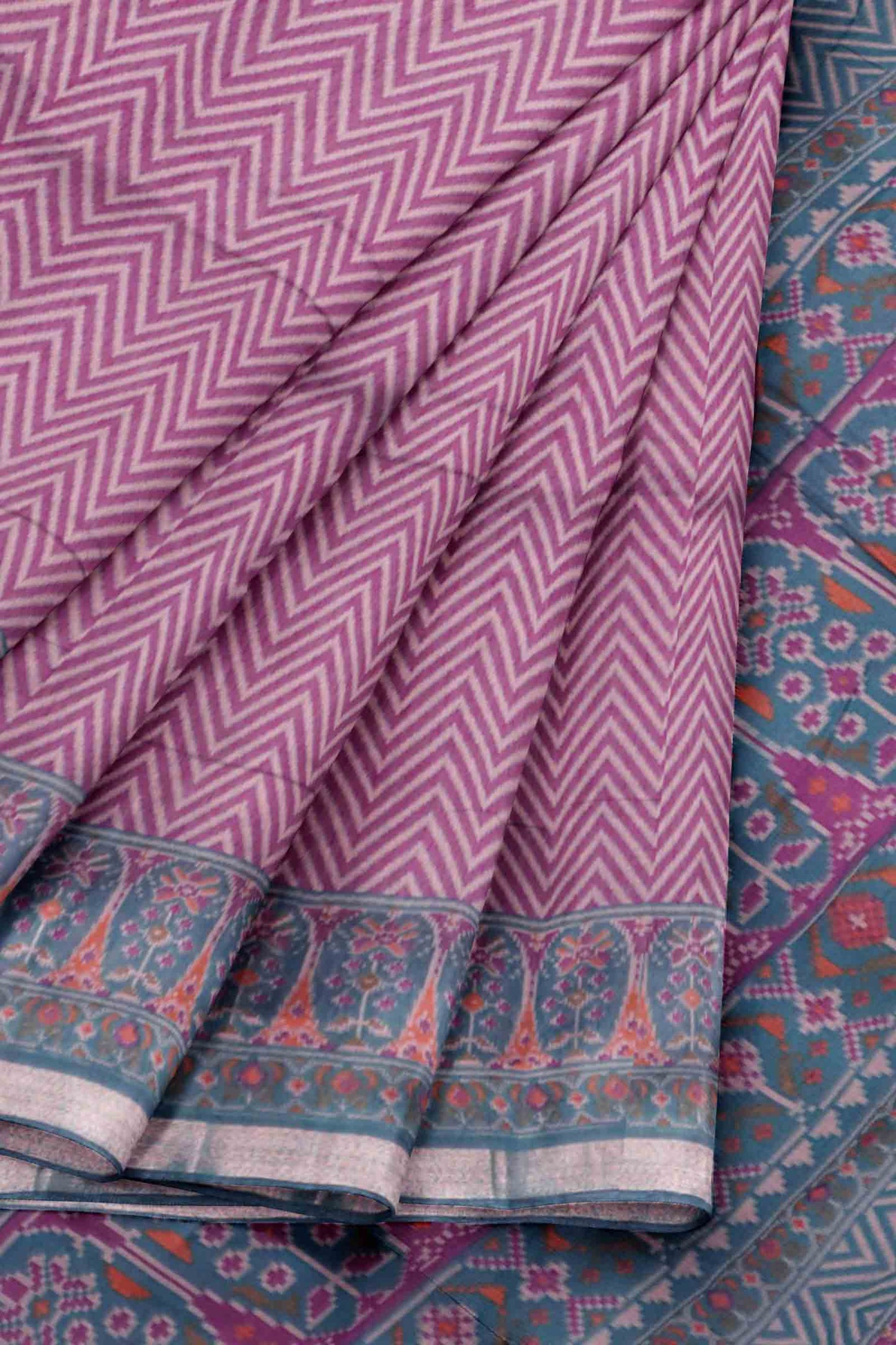 Violet Fancy Zig Zag Printed Cotton Ajrakh Style Pallu Saree