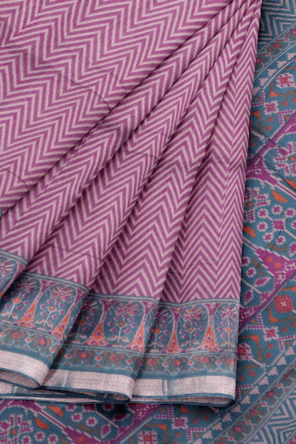 Violet Fancy Zig Zag Printed Cotton Ajrakh Style Pallu Saree