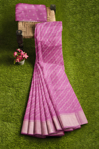 Pink Semi Dola Floral Cross Floral Vines Zari Border Saree