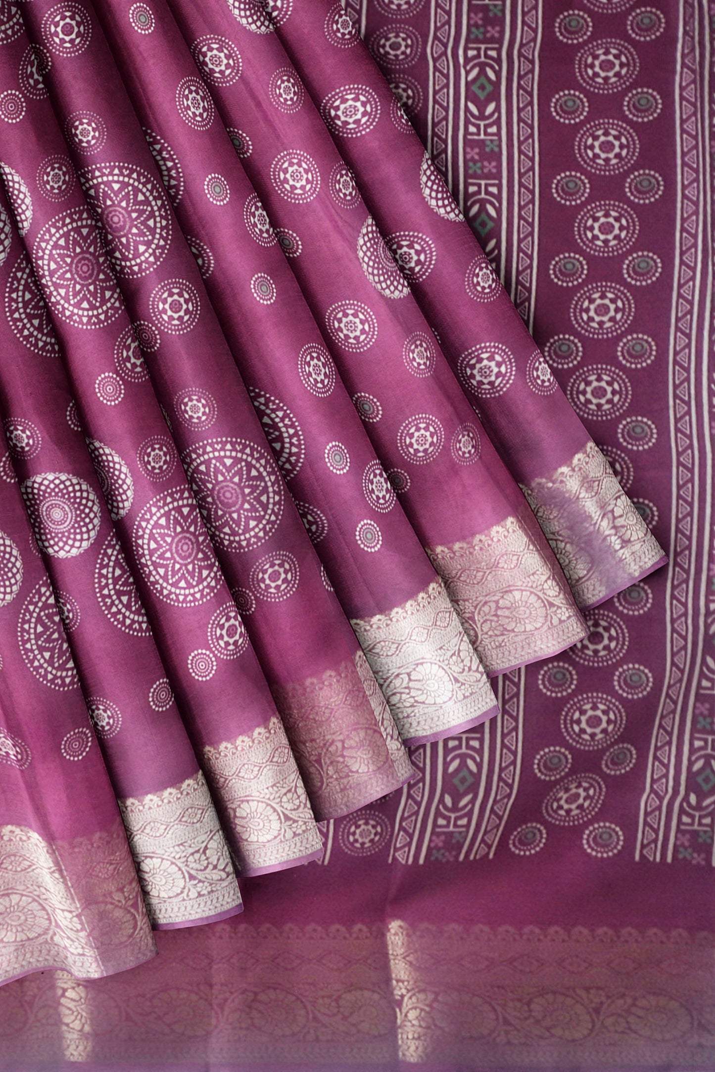Burgundy Semi Dola  Mandala Print Saree