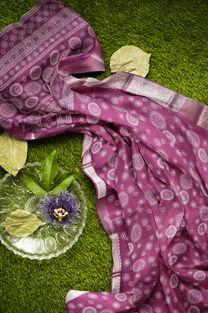 Burgundy Semi Dola  Mandala Print Saree