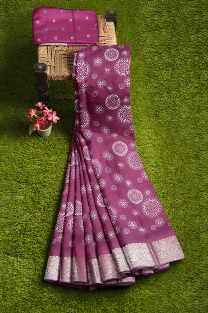 Burgundy Semi Dola  Mandala Print Saree