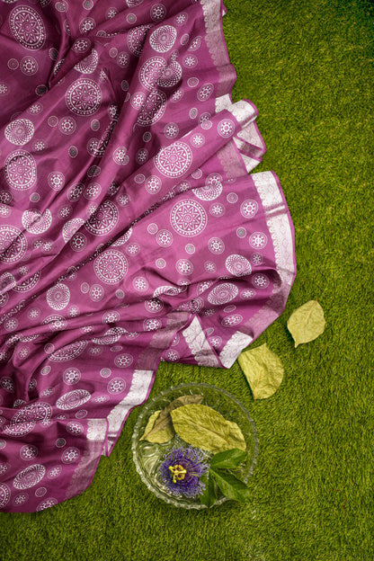 Burgundy Semi Dola  Mandala Print Saree