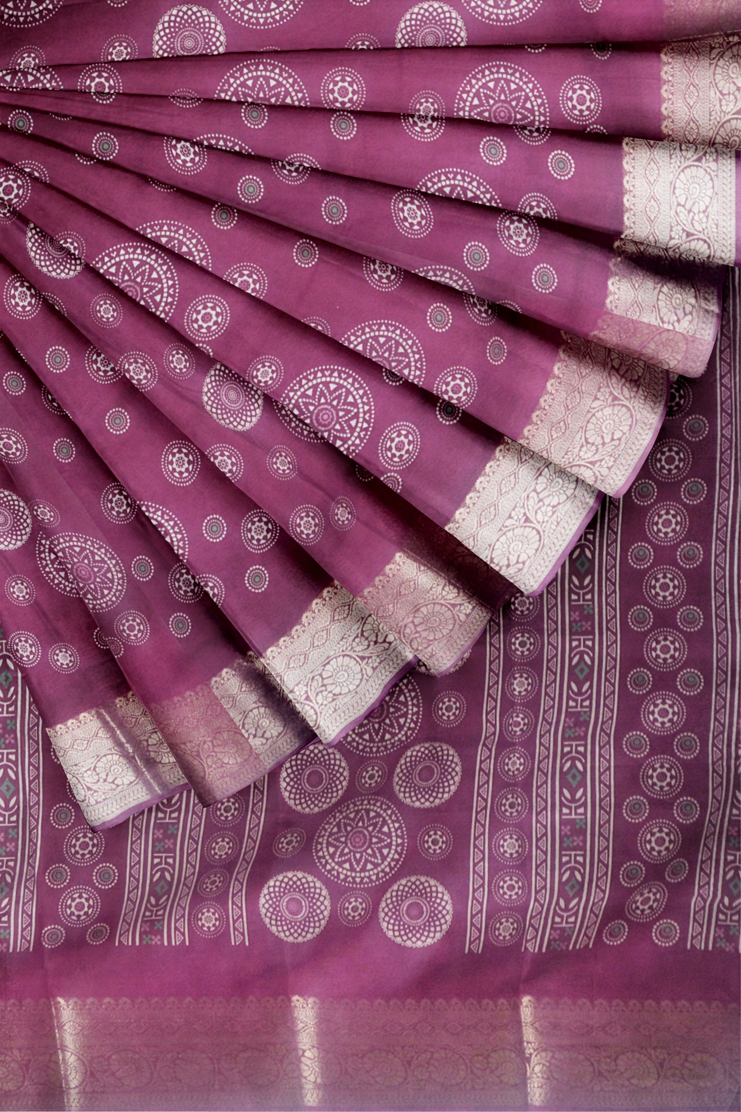 Burgundy Semi Dola  Mandala Print Saree