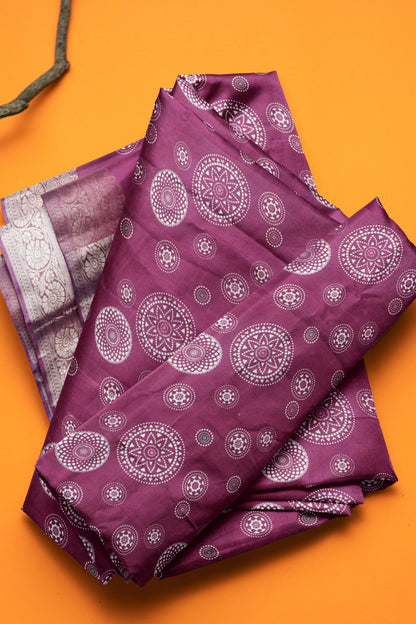 Burgundy Semi Dola  Mandala Print Saree