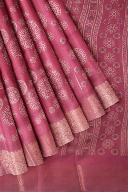 Cranberry Pink Semi Dola  Mandala Print Saree
