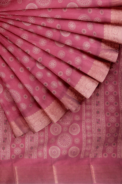 Cranberry Pink Semi Dola  Mandala Print Saree