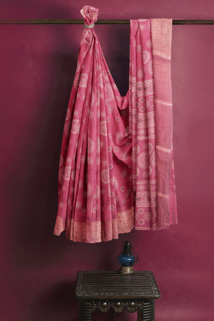 Cranberry Pink Semi Dola  Mandala Print Saree
