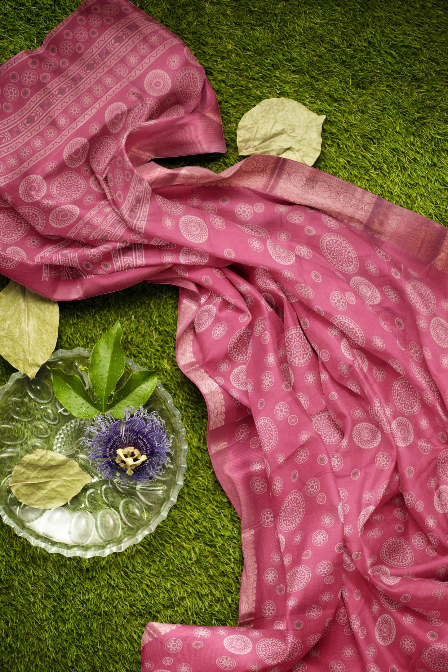 Cranberry Pink Semi Dola  Mandala Print Saree