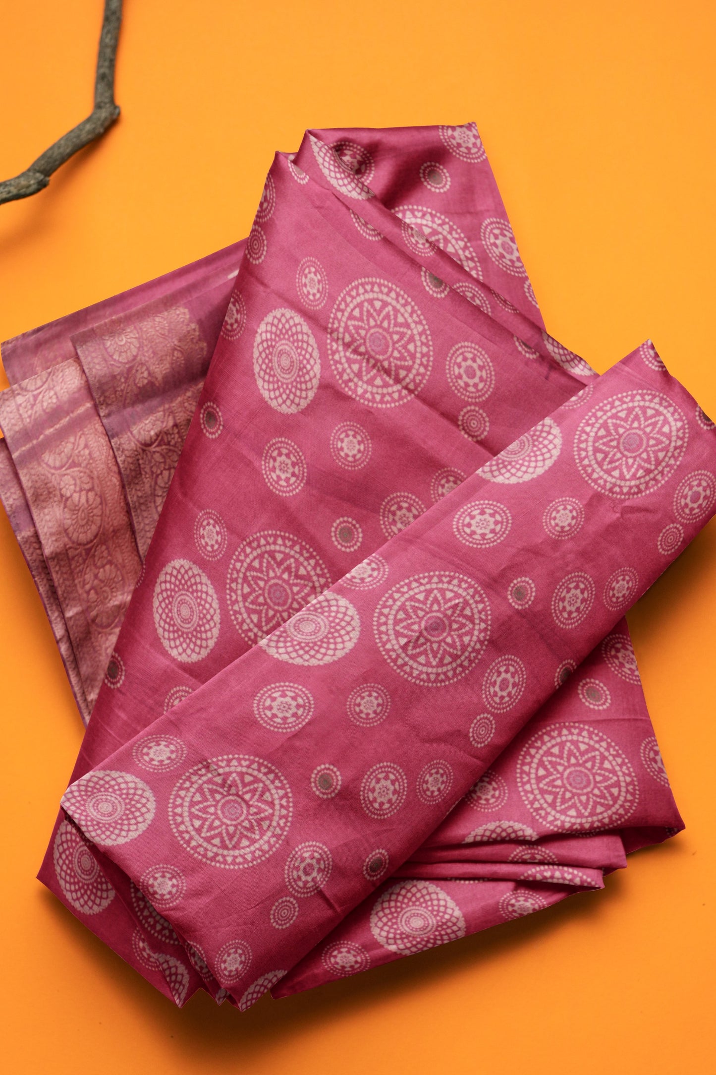 Cranberry Pink Semi Dola  Mandala Print Saree