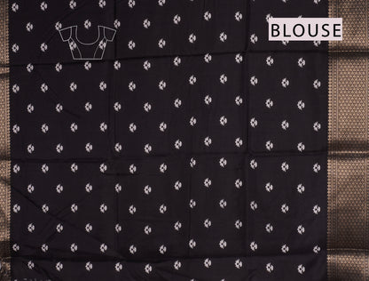 Black With White Semi Dola Zari Border Ajrakh Pallu Saree