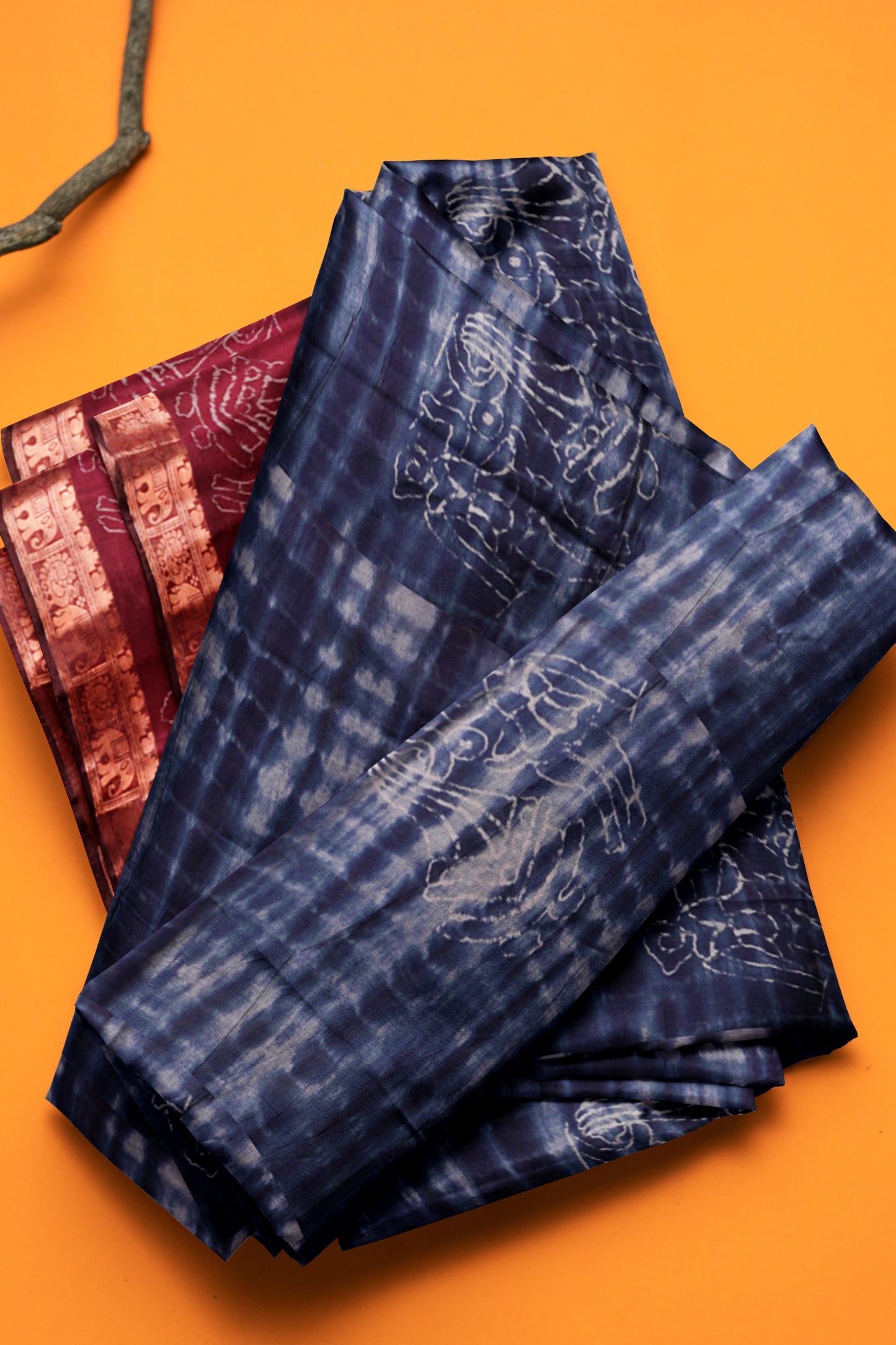 Blue Shibori Style Printed Cotton Zari Border Saree