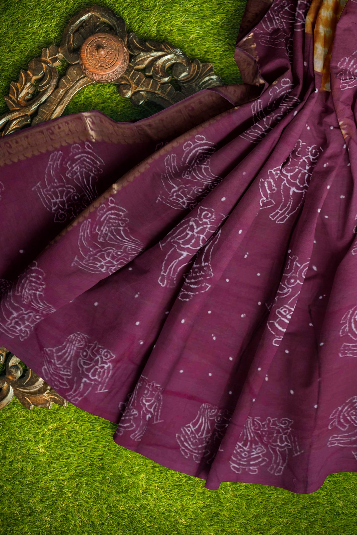 Mustard Yellow  Shibori Style Printed Cotton Zari Border Saree