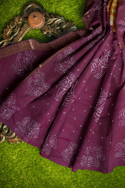 Mustard Yellow  Shibori Style Printed Cotton Zari Border Saree