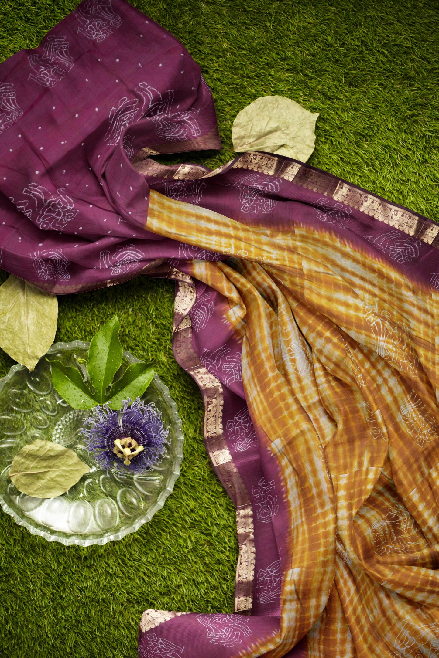 Mustard Yellow  Shibori Style Printed Cotton Zari Border Saree