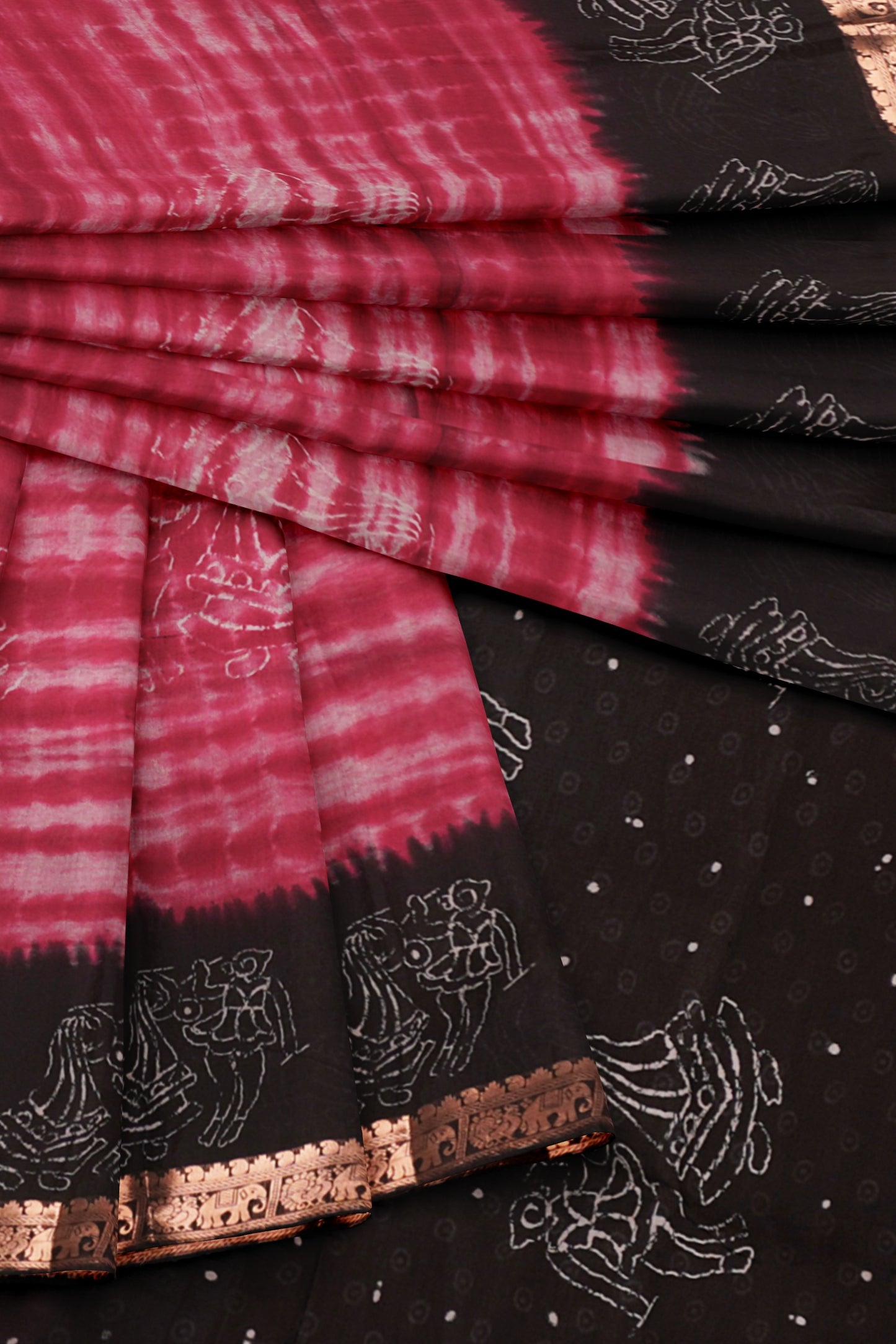 Maroon Shibori Style Printed Cotton Zari Border Saree
