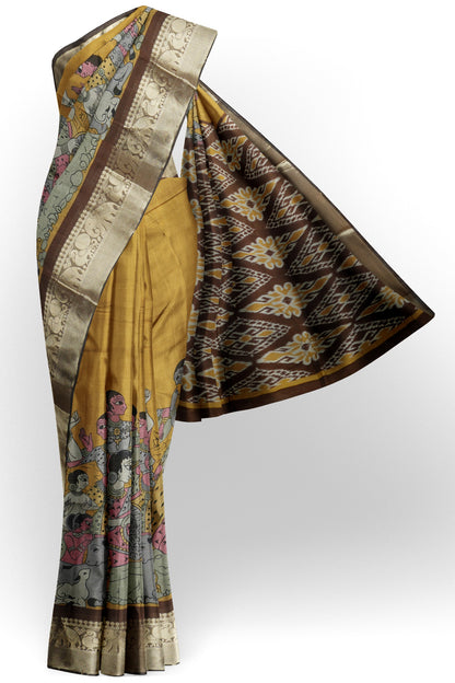 Mustard Yellow Epic Tales Printed Cotton Zari Border Saree
