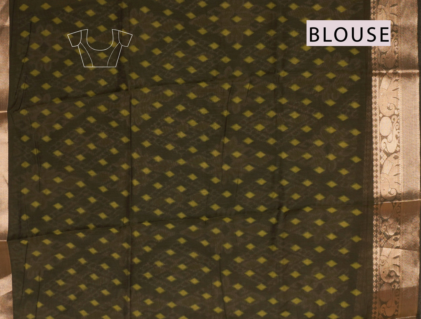 Olive Green Epic Tales Printed Cotton Zari Border Saree