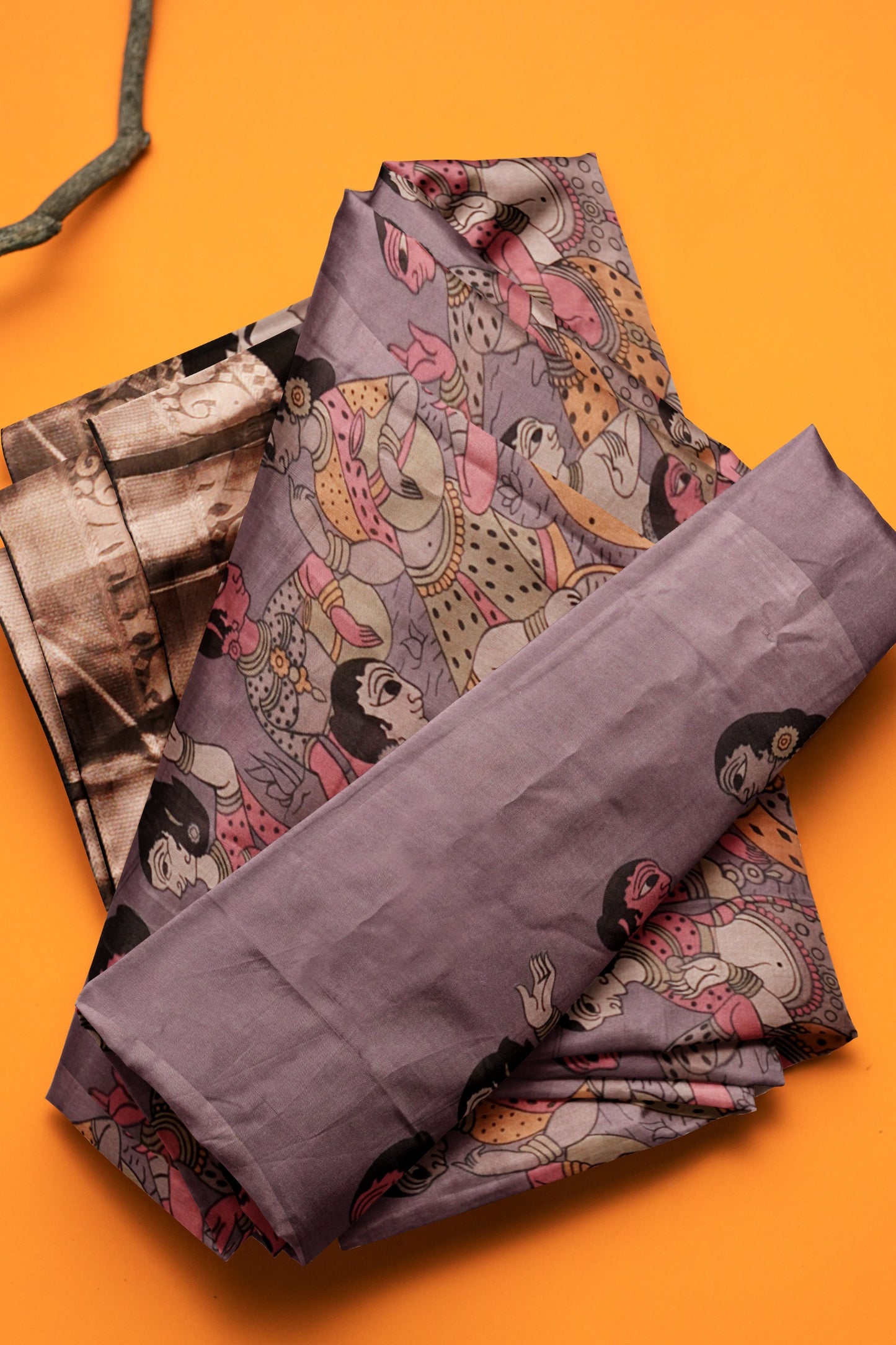 Light Violet Epic Tales Printed Cotton Zari Border Ikat Style Pallu Saree