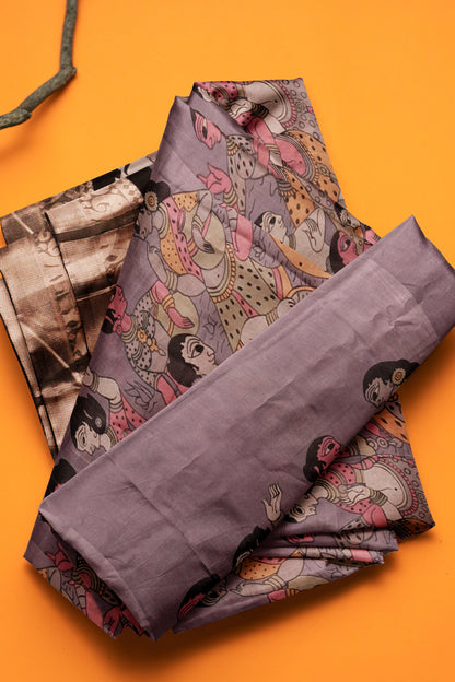 Light Violet Epic Tales Printed Cotton Zari Border Ikat Style Pallu Saree