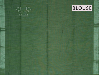 Green Cotton Fancy Lotus Print Silver Border Saree