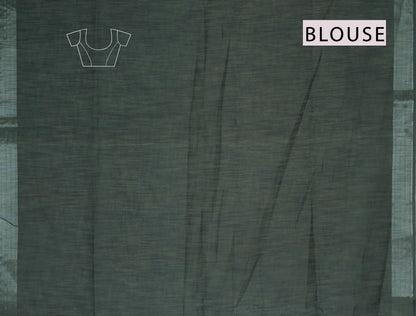 Grey Green Cotton Fancy Lotus Print Silver Border Saree