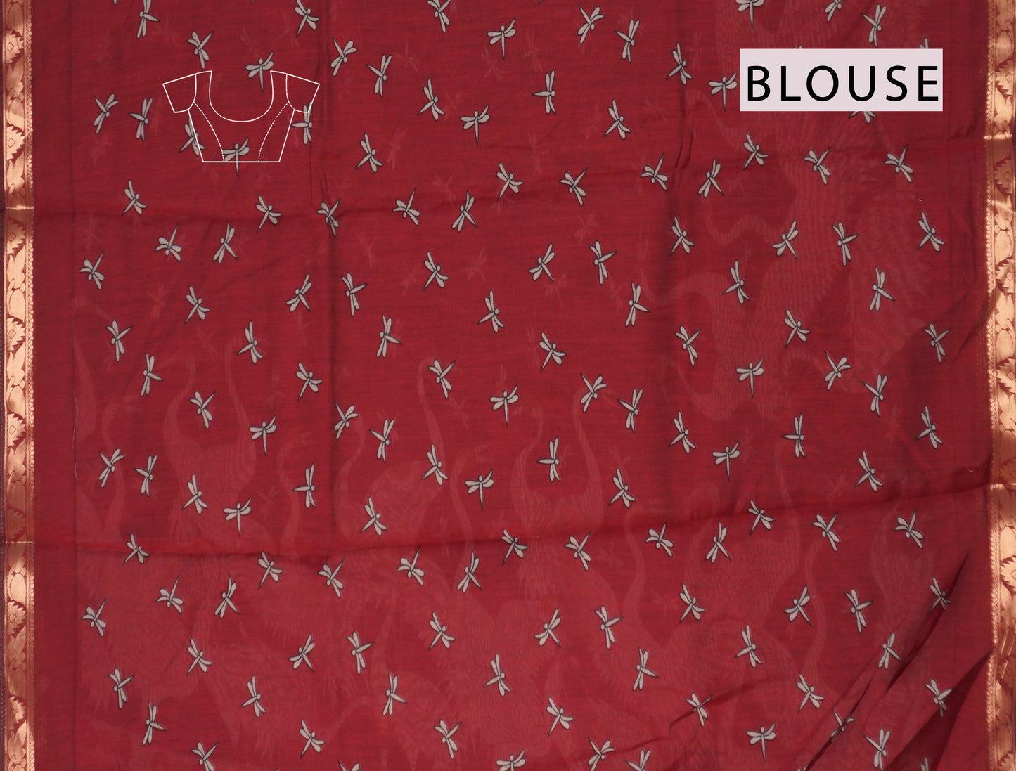 Black Flamingo Printed Cotton Zari Border Saree