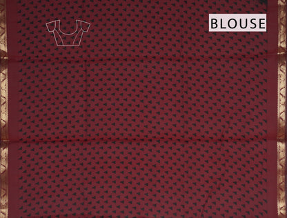 Black Floral Lotus Printed Cotton Zari Border Saree