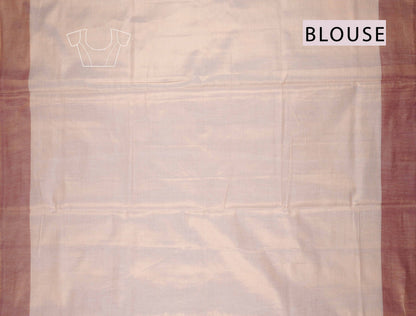 Off White With Maroon Kerala Tissue Cotton Golden Zari Line Saree