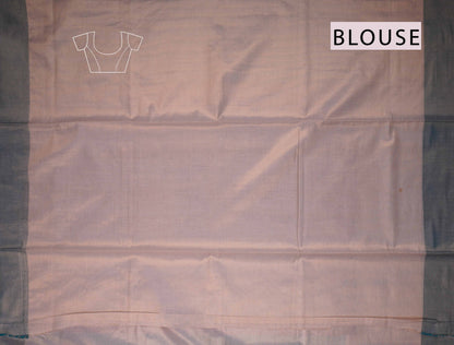 Off White With Peacock Blue Kerala Tissue Cotton Golden Zari Line Saree