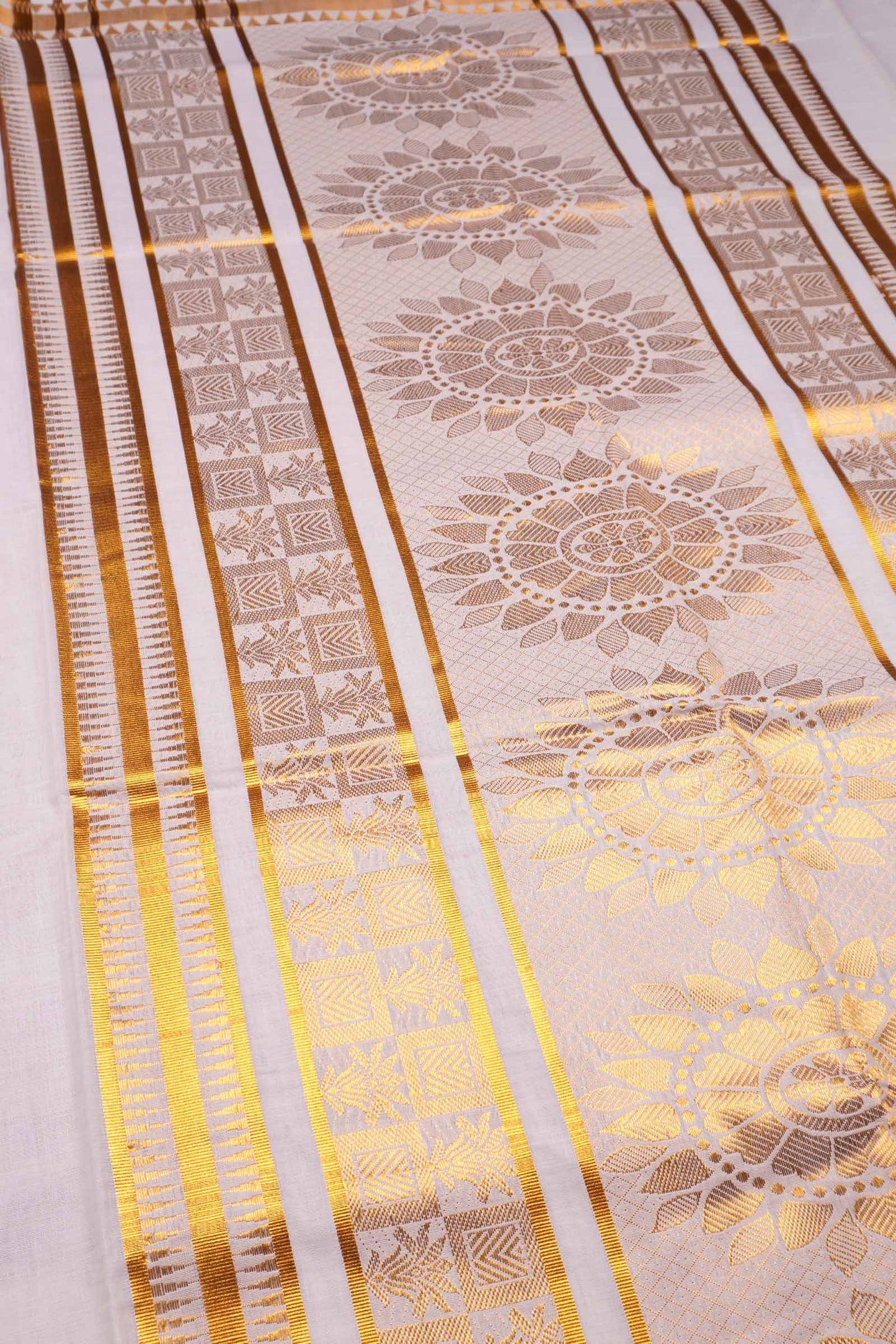 Off White With Golden Kerala Cotton Paisely Butta Rich Pallu Saree  NAA110