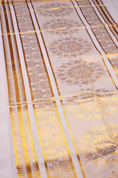 Off White With Golden Kerala Cotton Paisely Butta Rich Pallu Saree  NAA110