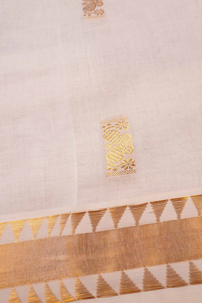 Off White With Golden Kerala Cotton Paisely Butta Rich Pallu Saree  NAA110