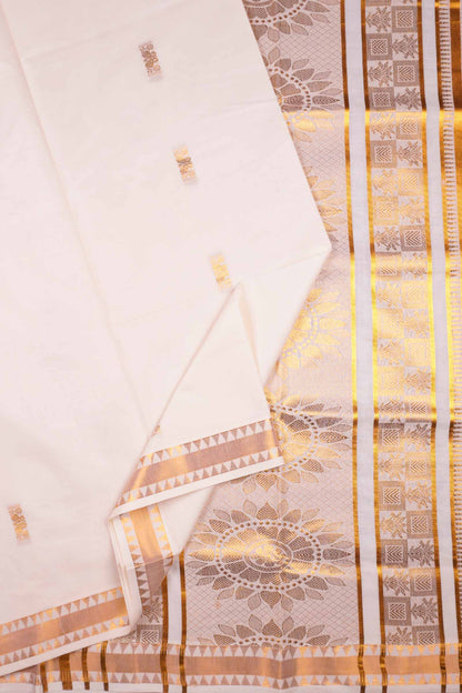 Off White With Golden Kerala Cotton Paisely Butta Rich Pallu Saree  NAA110