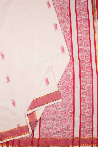 Off White Kerala Cotton Red Butta Rich Pallu Saree NAA109